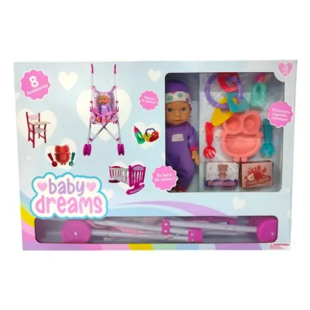 Muñeca con Silla, Cuna y Coche BABY DREAMS